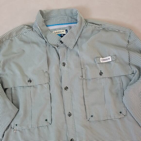 Magellan Mens Long Sleeve Button Shirt 2XL Green Vented Wicking Fishing - Picture 2 of 9